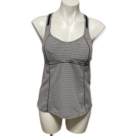 Nike Large Black and White Striped Racerback Mesh Detail Tank - Picture 2 of 5